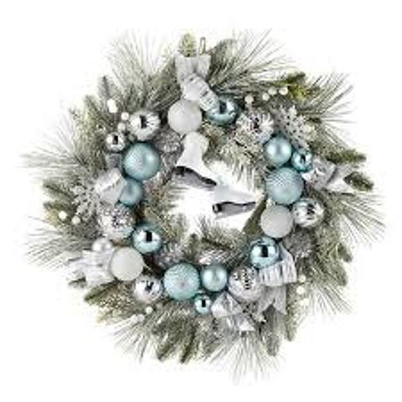 North Pole Trading Co. Ice Skate Blue Ornament Indoor Christmas Wreath - Picture 1 of 6